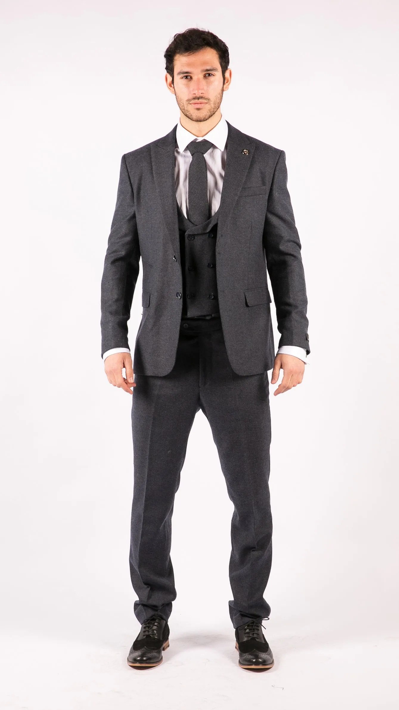 3 Piece Tweed Suit Blue Herringbone