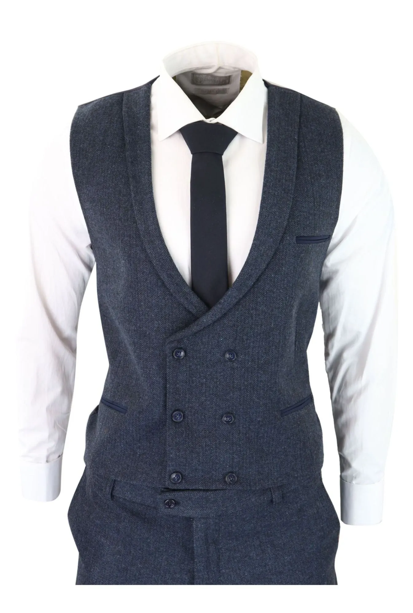 3 Piece Tweed Suit Blue Herringbone
