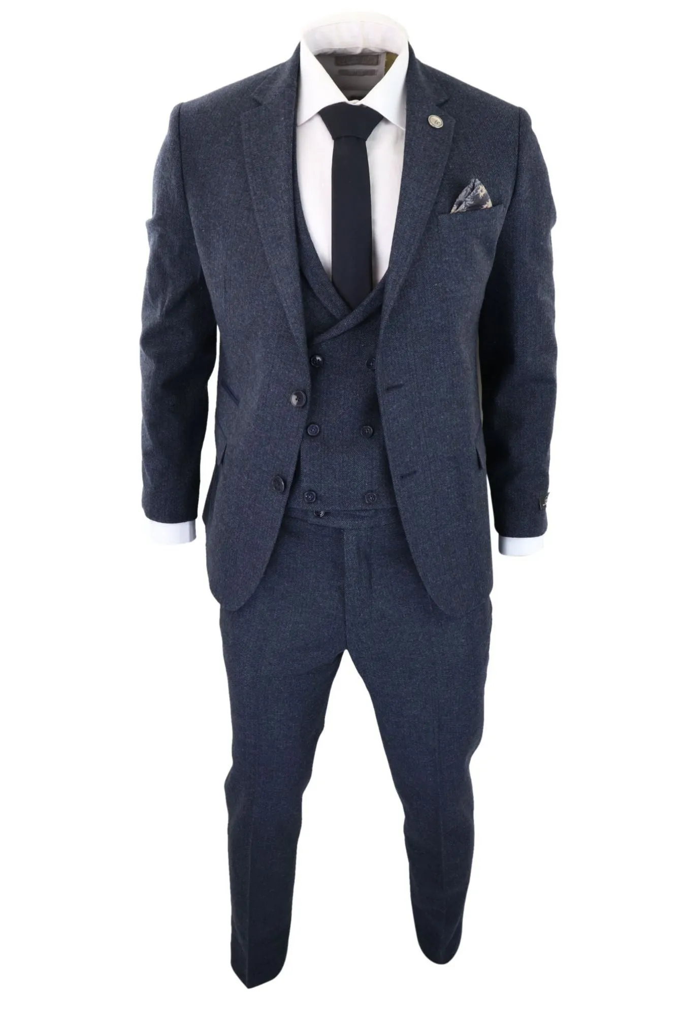 3 Piece Tweed Suit Blue Herringbone