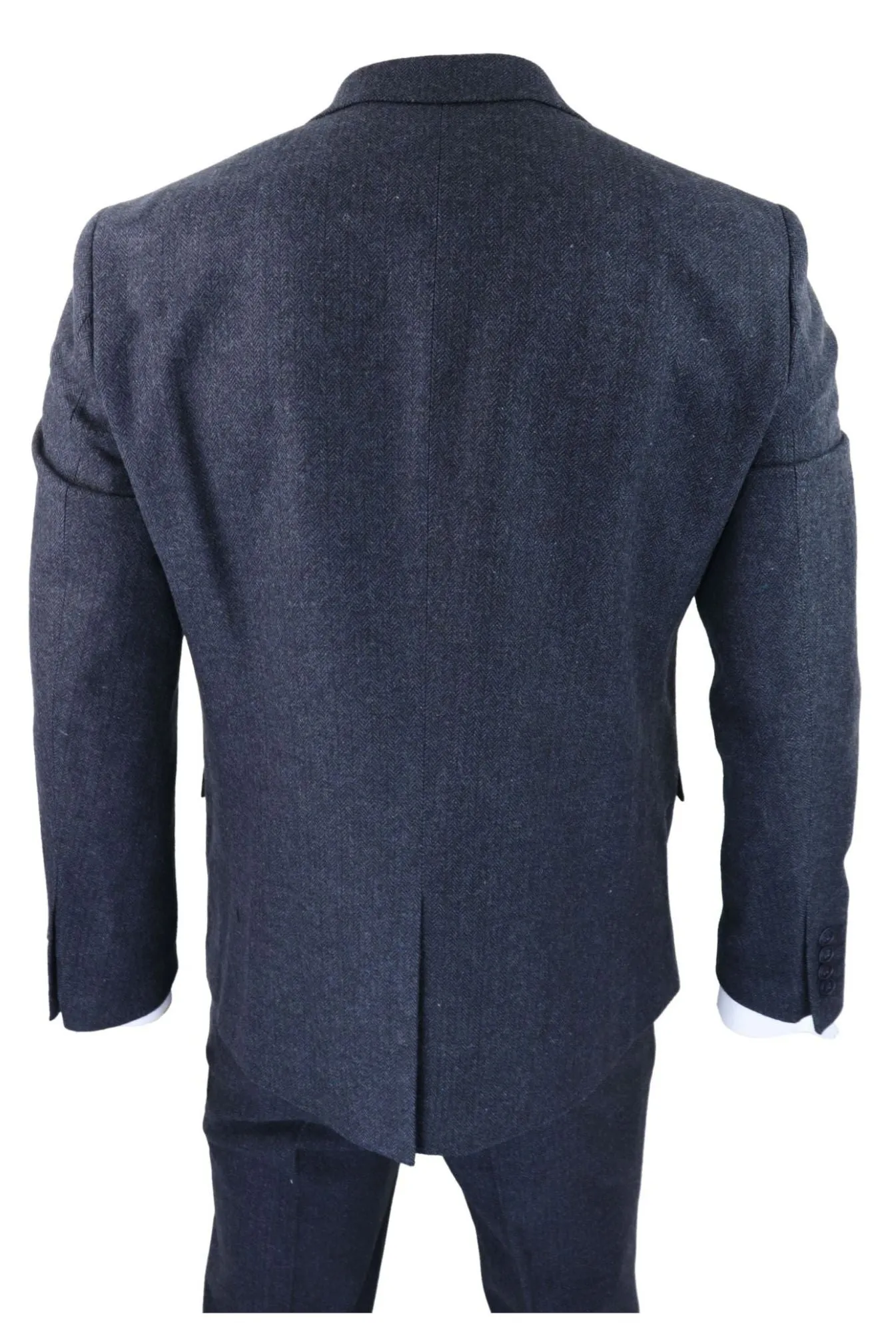 3 Piece Tweed Suit Blue Herringbone