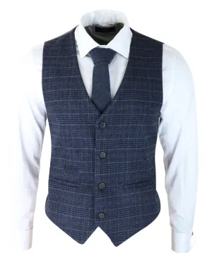 Blue Prince Of Wales Check Waistcoat