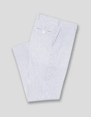 BLUE/WHITE SEERSUCKER TROUSERS - CLASSIC FIT