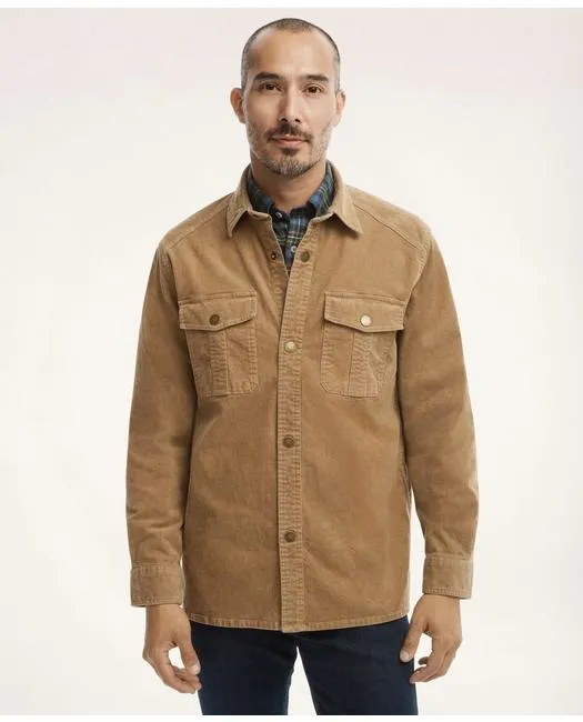 Brooks Brothers Men's Big & Tall Medium Wale Corduroy Shirt Jacket Beige Brooks Brothers