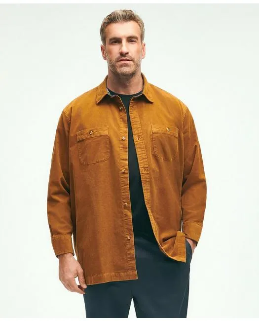 Brooks Brothers Men's Big & Tall Stretch Cotton Corduroy Shirt Jacket Medium Brown Brooks Brothers
