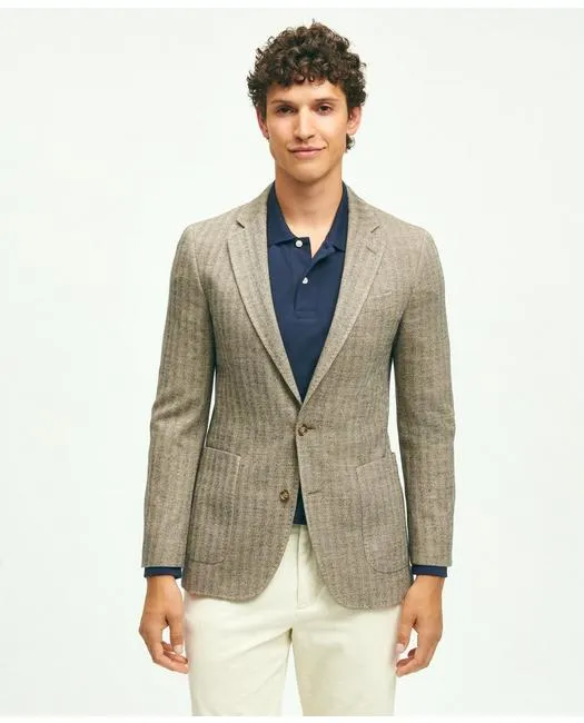 Brooks Brothers Men's Classic Fit Cotton-Wool Blend Knit Herringbone Sport Coat Black Brooks Brothers