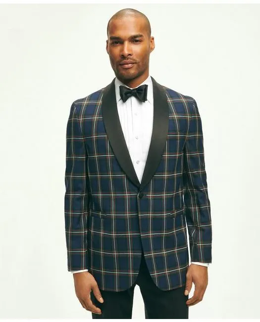 Brooks Brothers Men's Classic Fit Wool Tartan Dinner Jacket Navy Brooks Brothers