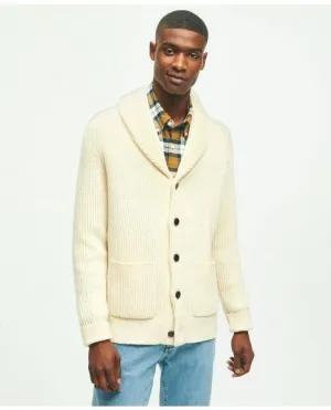 Brooks Brothers Men's Merino Donegal Wool Shawl Collar Cardigan Natural Brooks Brothers