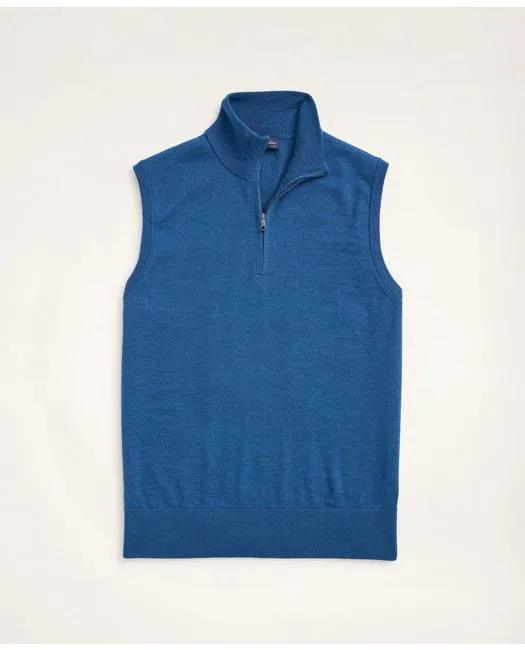 Brooks Brothers Men's Merino Half-Zip Sweater Vest Medium Blue Brooks Brothers
