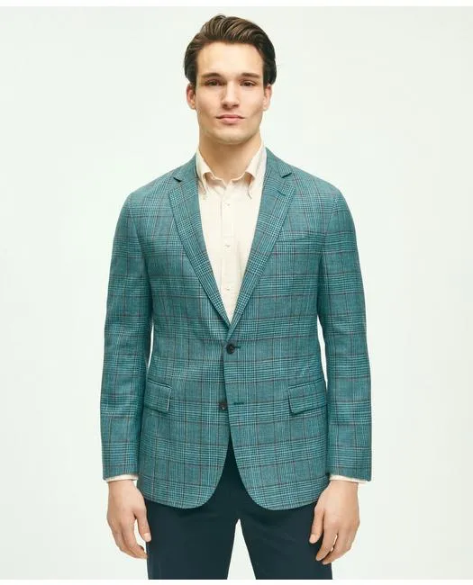 Brooks Brothers Men's Regent Classic-Fit Wool-Silk-Linen Check Sport Coat Turquoise Brooks Brothers