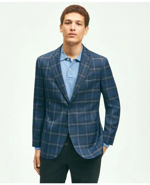 Brooks Brothers Men's Slim Fit Wool Hopsack Plaid Patch Pocket Sport Coat Navy Brooks Brothers