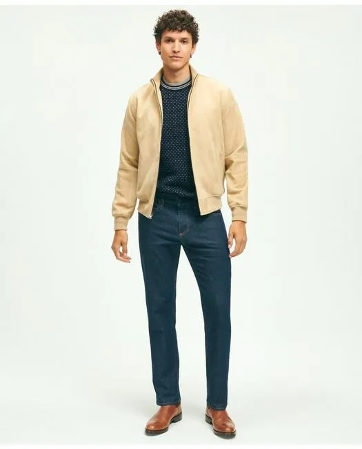 Brooks Brothers Men's Suede Bomber Jacket Light Beige Brooks Brothers