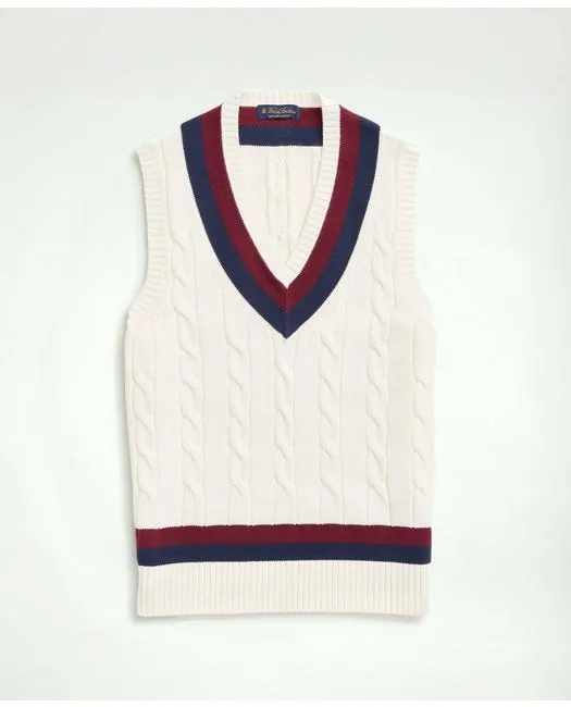 Brooks Brothers Men's Supima Cotton Cable Tennis Sweater Vest Ivory Brooks Brothers