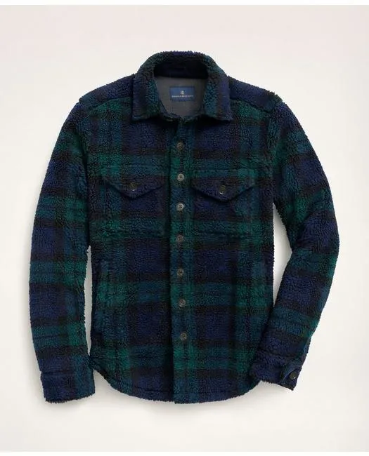 Brooks Brothers Men's Teddy Fleece Tartan Shirt Jacket Navy/Green Brooks Brothers