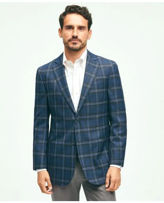 Brooks Brothers Men's Traditional Fit Wool Hopsack Plaid Patch Pocket Sport Coat Navy Brooks Brothers