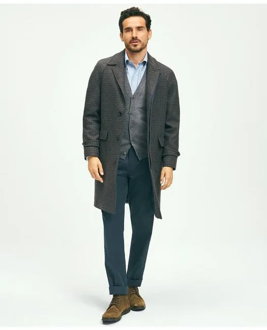 Brooks Brothers Men's Wool Blend Balmacaan Guncheck Coat Dark Brown Brooks Brothers