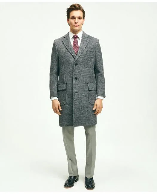 Brooks Brothers Men's Wool Blend Double-Faced Glen Plaid Overcoat Grey Brooks Brothers