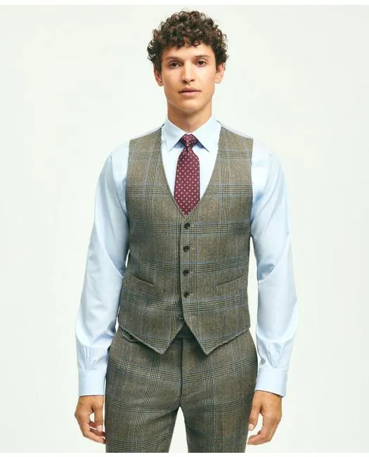 Brooks Brothers Men's Wool Twill Prince Of Wales Checked Suit Vest Blue/Brown Brooks Brothers