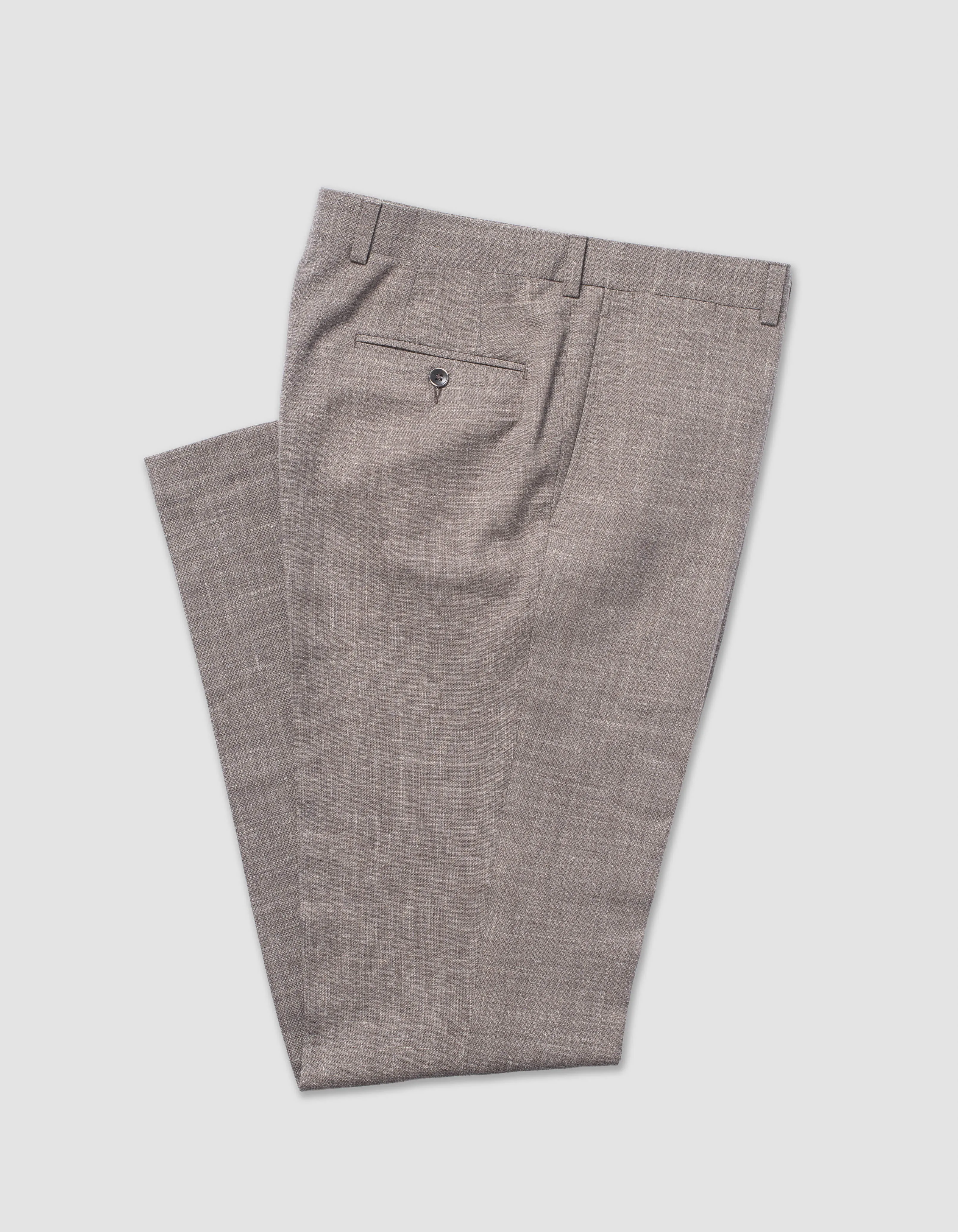 BROWN CRASH LINEN TROUSERS - CLASSIC FIT