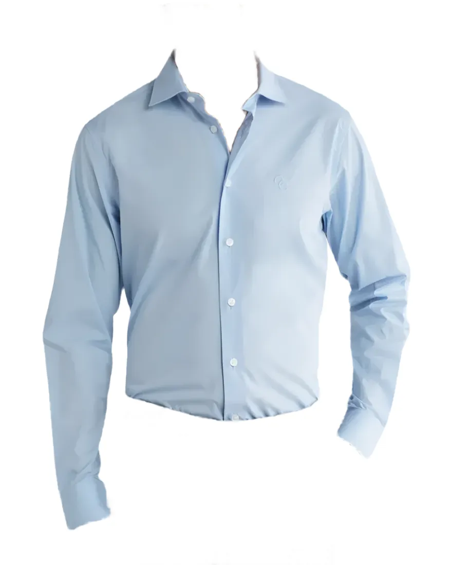 Cavalli Class by Roberto Cavalli Mens Comfort Fit Light Blue Dress Shirt W Logo Design