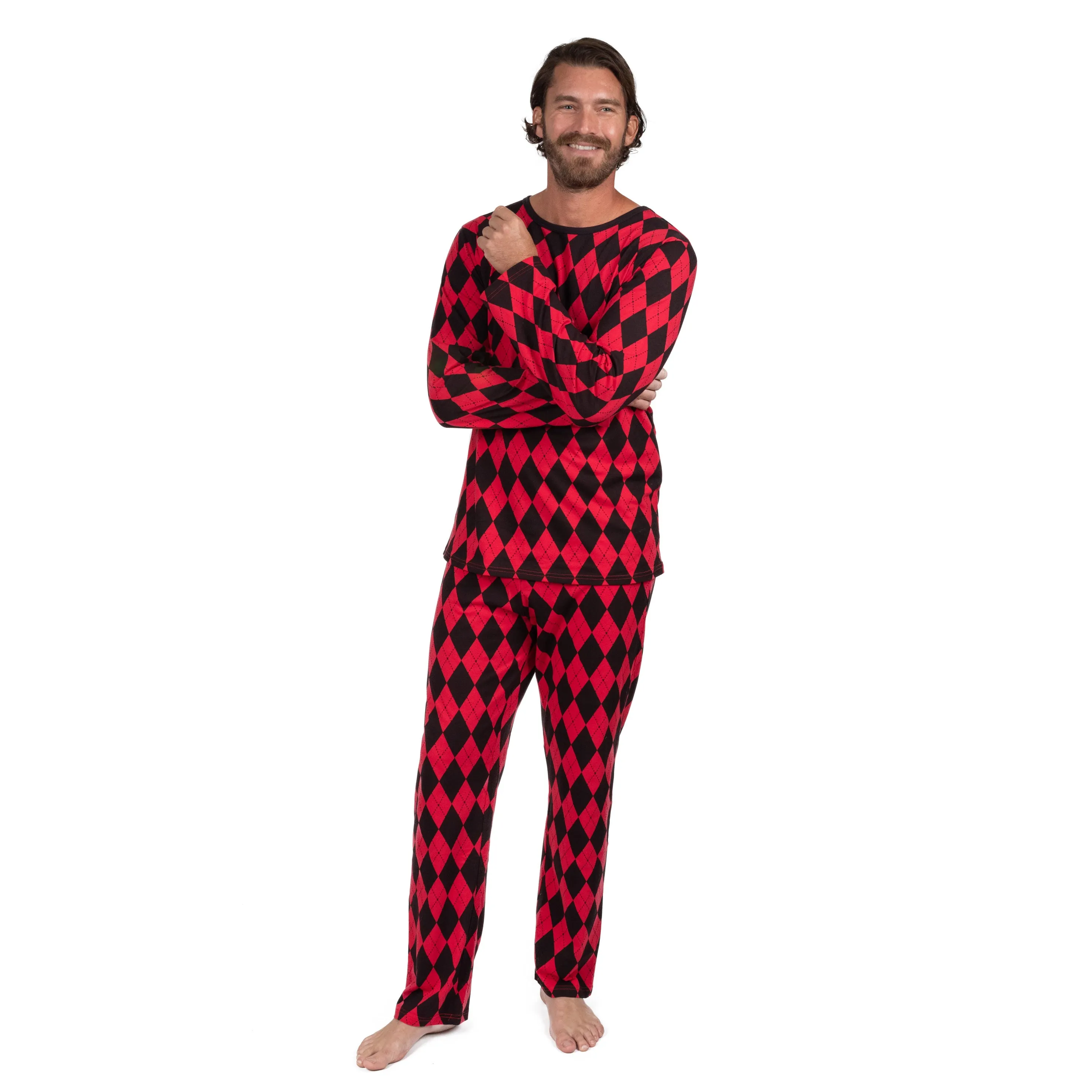 Christmas Mens Two Piece Cotton Loose Fit Pajamas Argyle