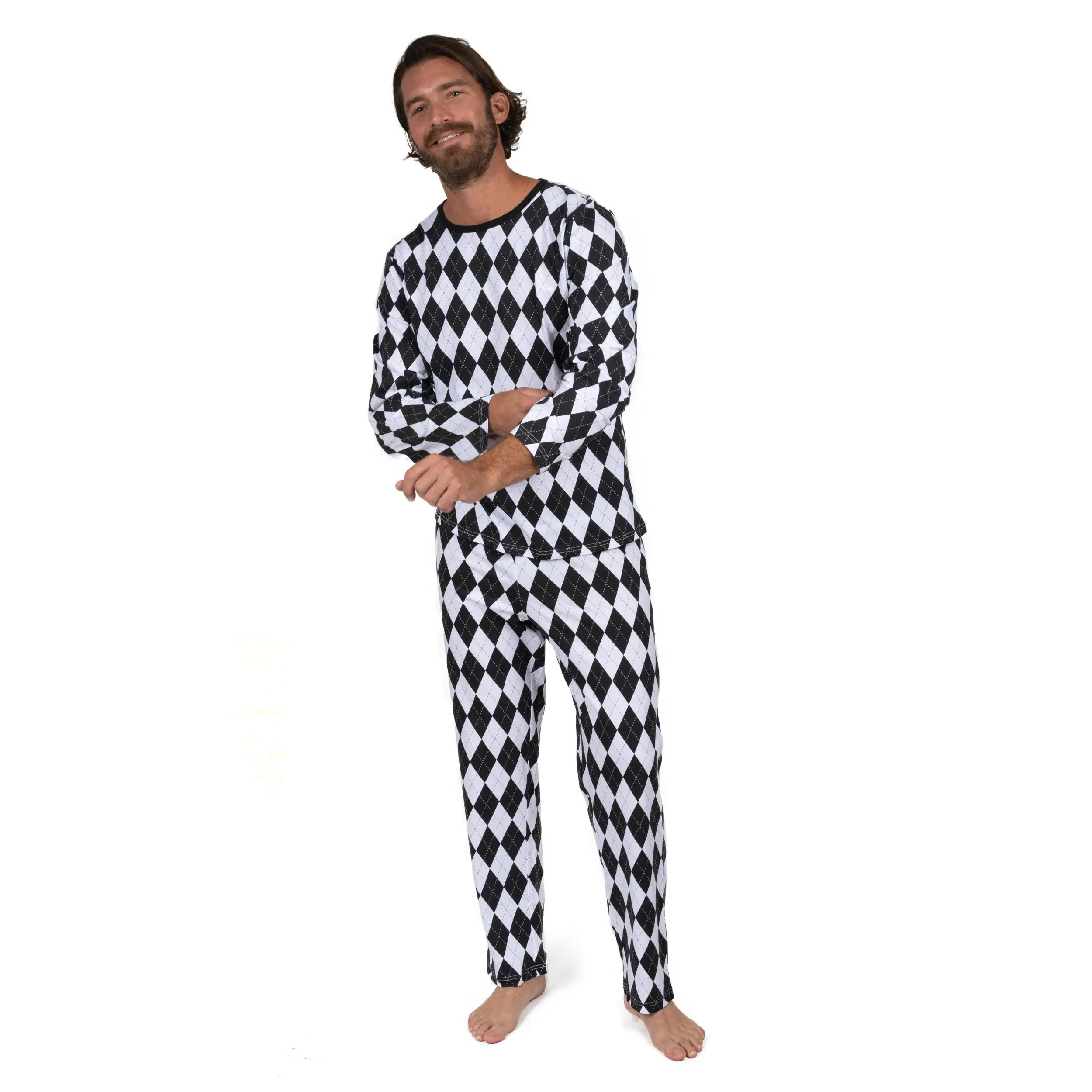 Christmas Mens Two Piece Cotton Loose Fit Pajamas Argyle