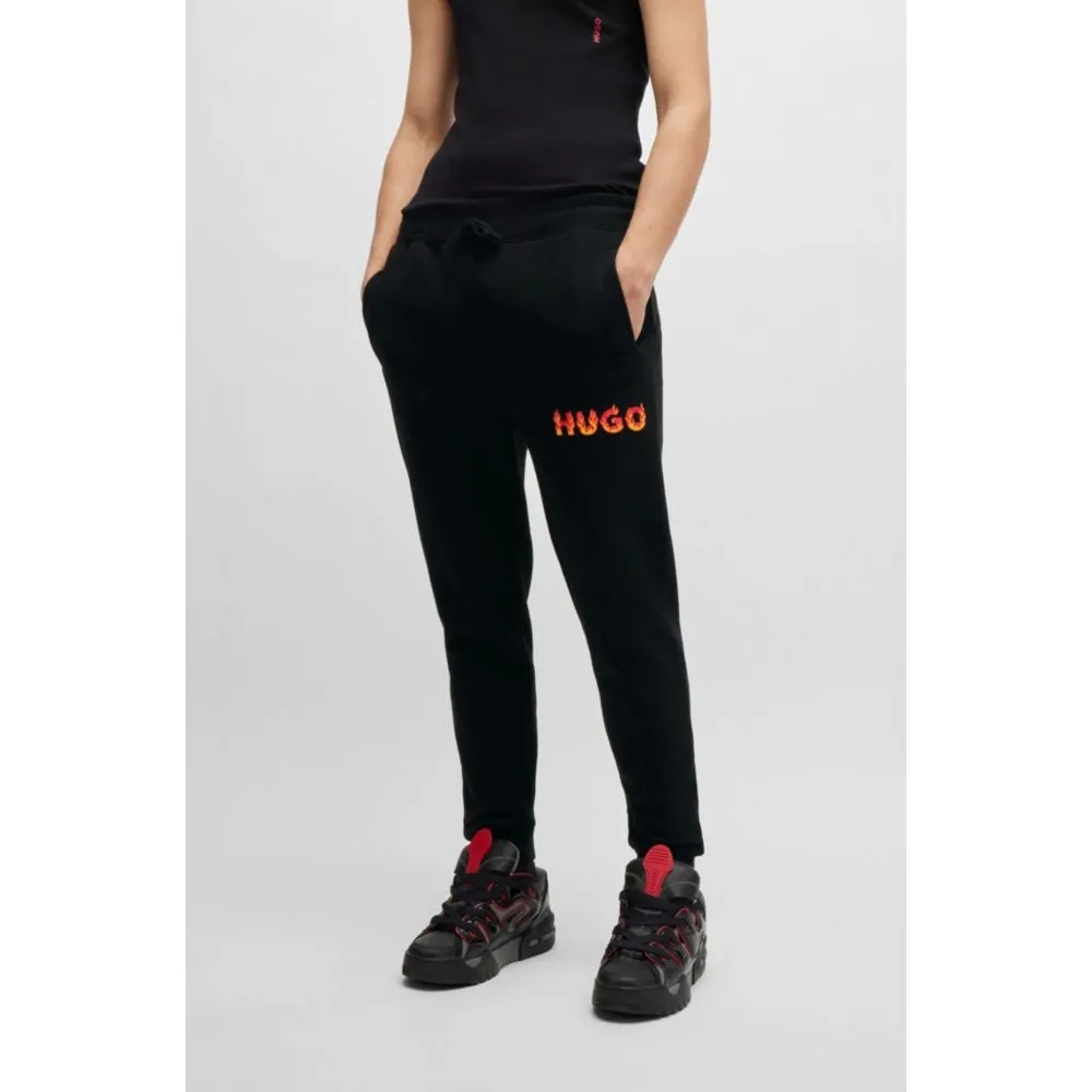 Cotton-terry tracksuit bottoms with puffed flame logo