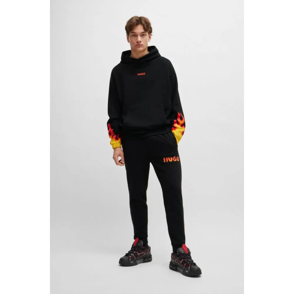 Cotton-terry tracksuit bottoms with puffed flame logo