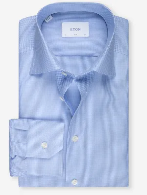 Fine Check Signature Slim Fit Shirt Blue