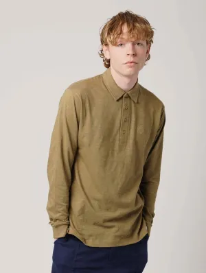 Genesis Men's Organic Cotton Long Sleeve Polo Top | Moss Green