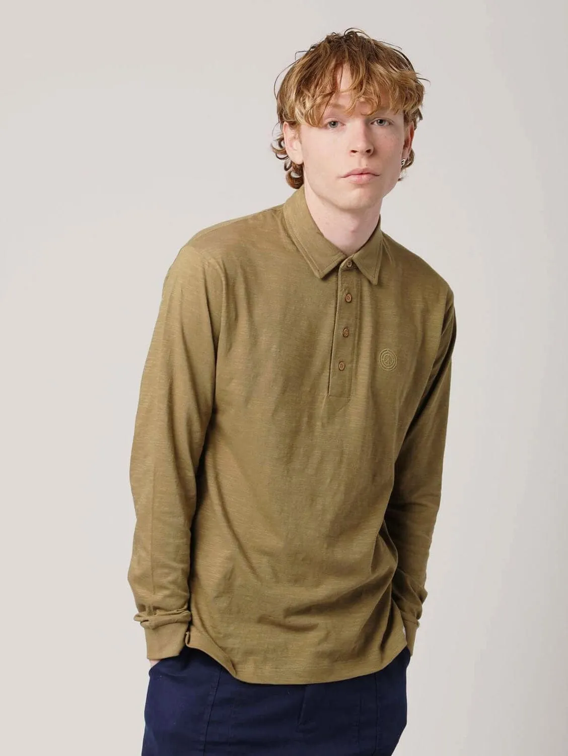 Genesis Men's Organic Cotton Long Sleeve Polo Top | Moss Green
