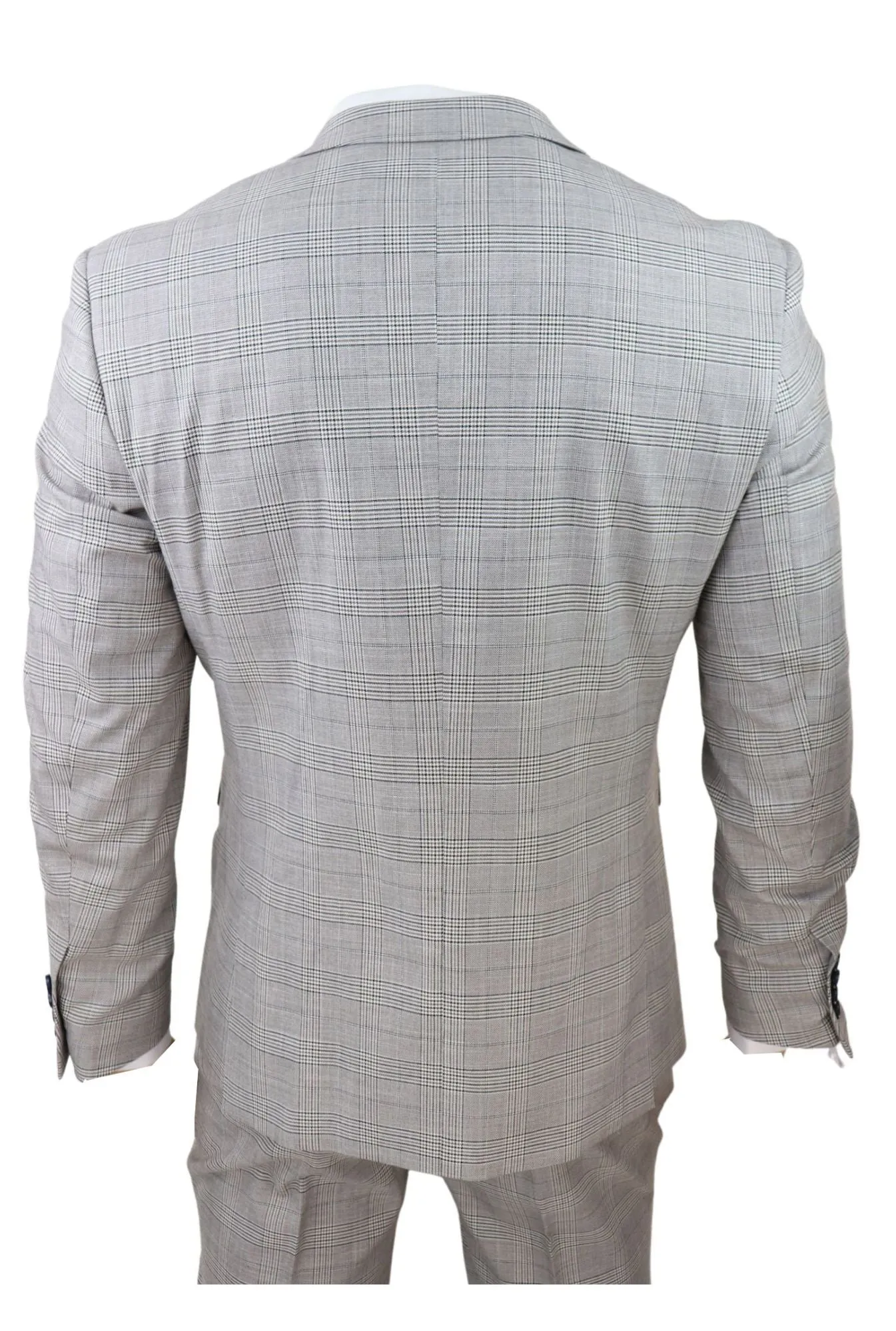 Hugo Grey 3 Piece Suit Navy Check Velvet