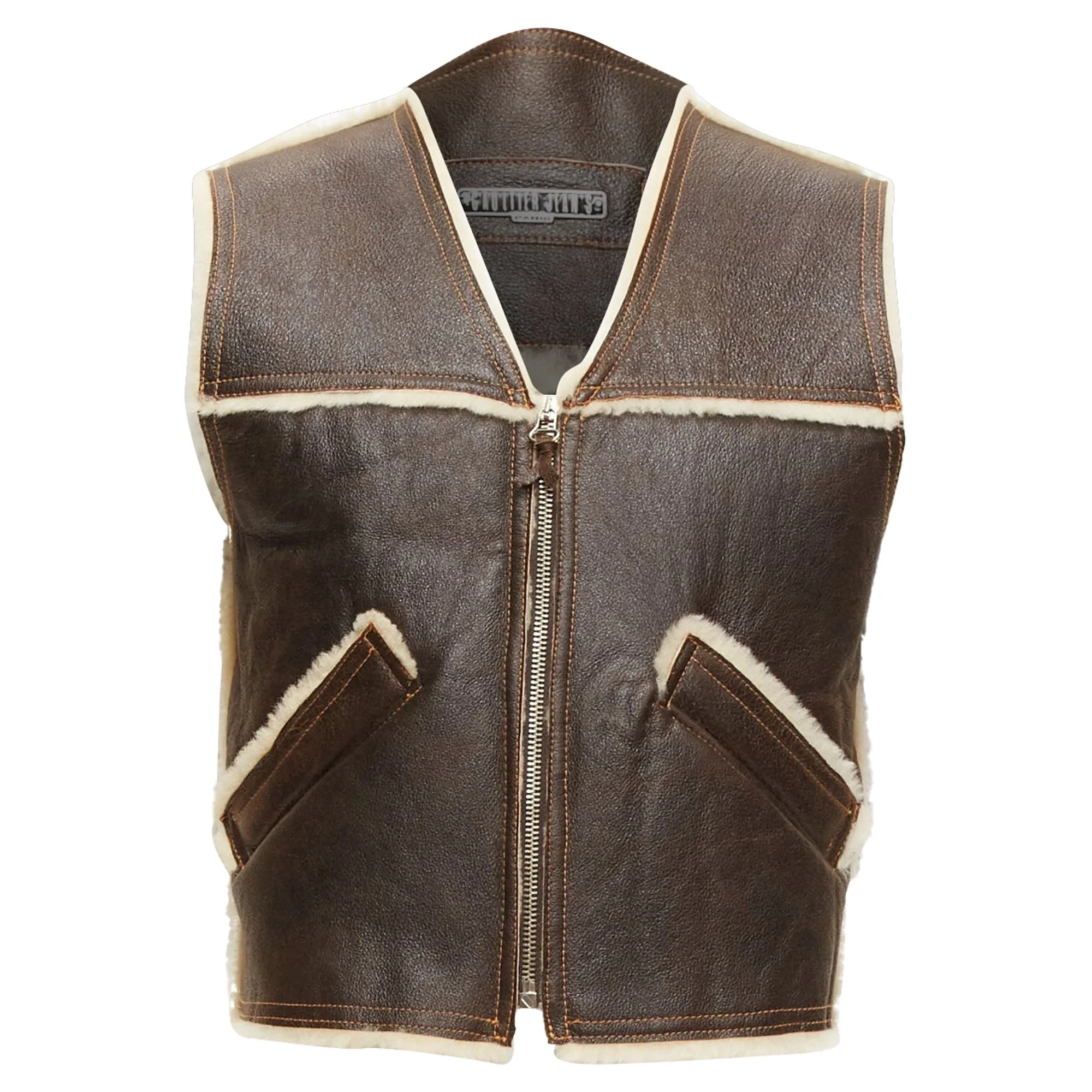 Jean Paul Gaultier Jeans Shearling Lined Logo Zip Vest