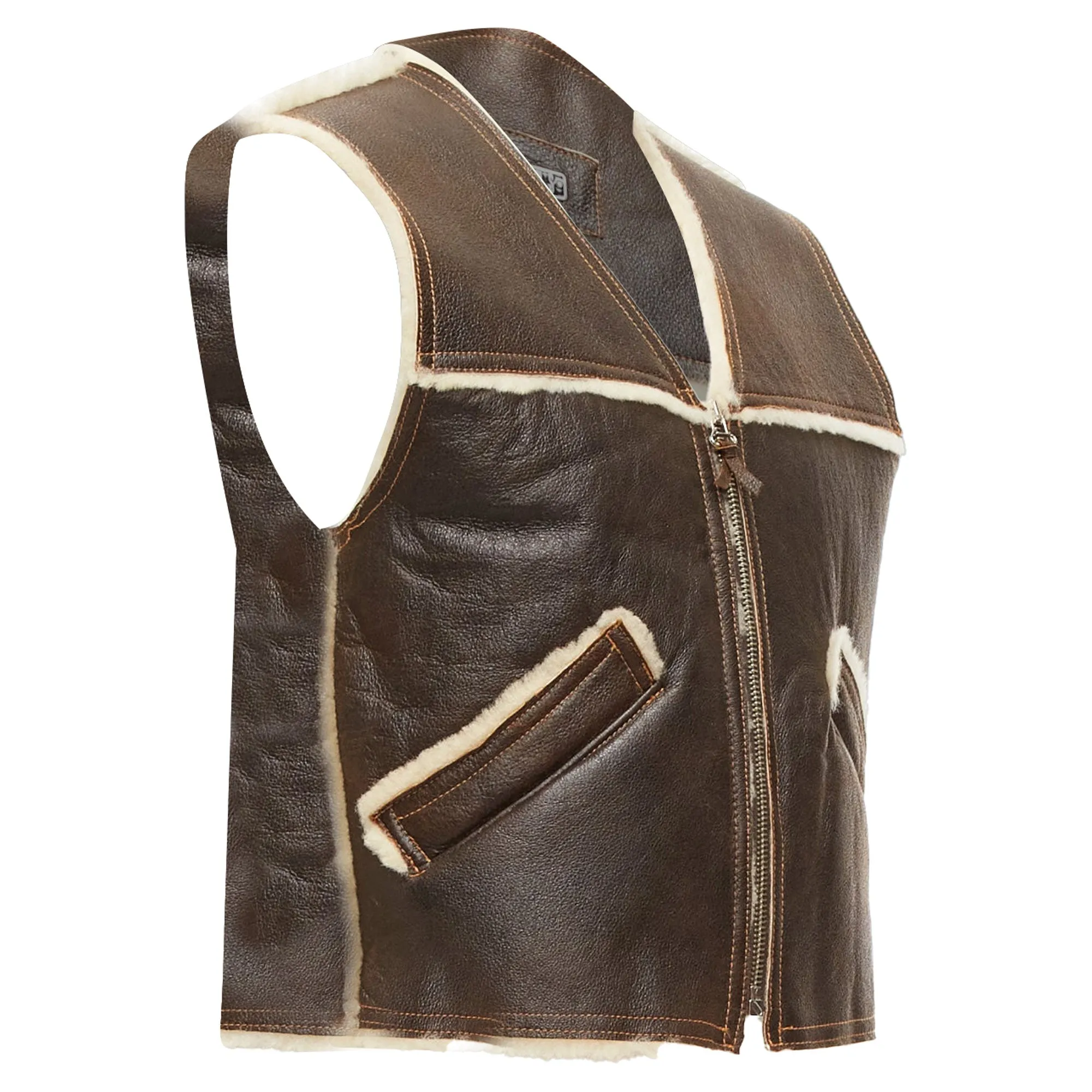 Jean Paul Gaultier Jeans Shearling Lined Logo Zip Vest