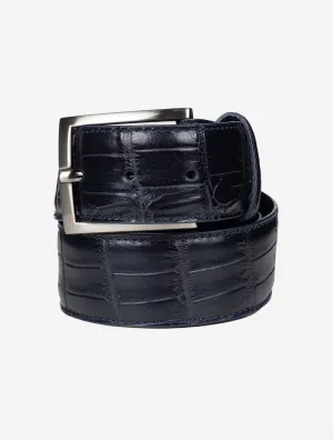 Leather Crocodile Print Belt Navy