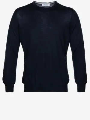 Long Sleeve Virgin Wool Crew Jersey Navy