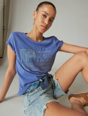 Lucky Brand Bandana Flag Emb Classic Crew Sodalite Blue Lucky Brand