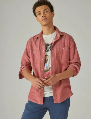 Lucky Brand Chambray Utility Long Sleeve Shirt Red Chambray Lucky Brand