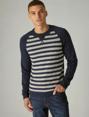 Lucky Brand Cloud Soft Stripe Raglan Sweater -Men's Clothing Tops Sweaters Straw Heather Combo Lucky Brand
