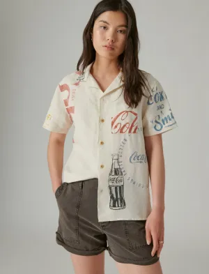 Lucky Brand Coca-Cola Camp Collar Short Sleeve Shirt Multi Print Lucky Brand