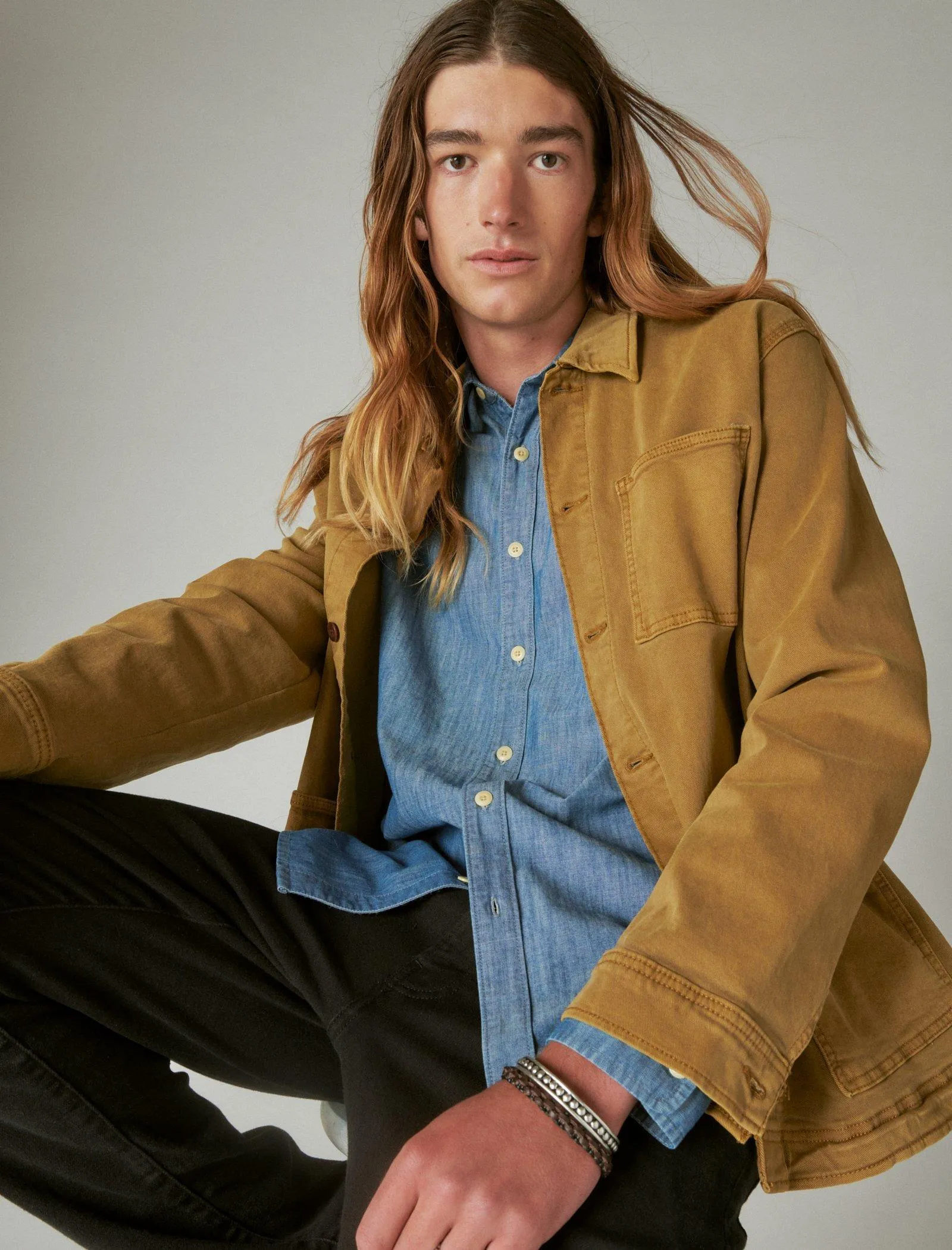 Lucky Brand Coolmax Chambray One Pocket Long Sleeve Shirt Chambray Blue Lucky Brand