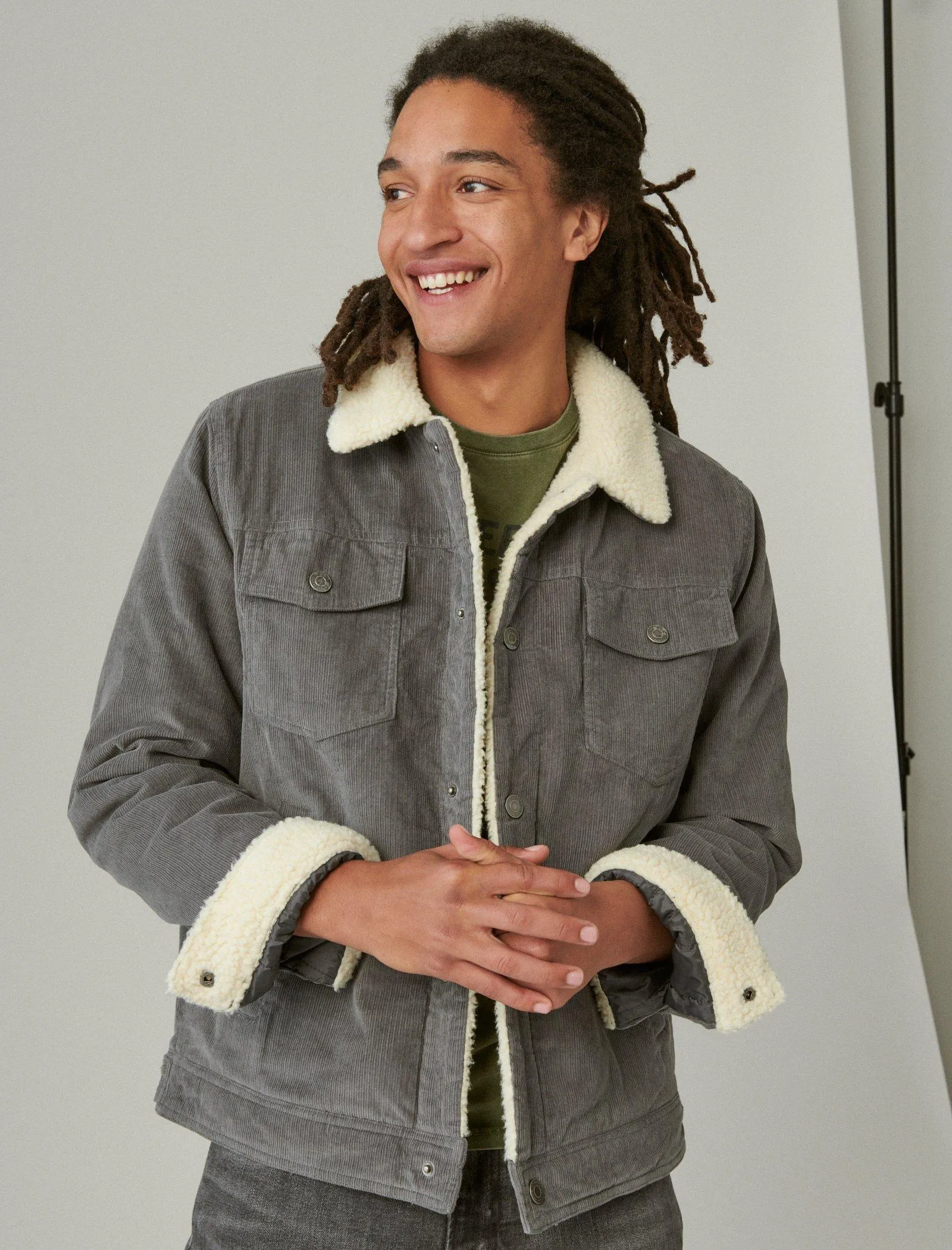 Lucky Brand Corduroy Faux Shearling Trucker Jacket Grey Lucky Brand