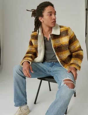 Lucky Brand Faux Shearling Lined Wool Plaid Trucker Yellow Plaid Lucky Brand