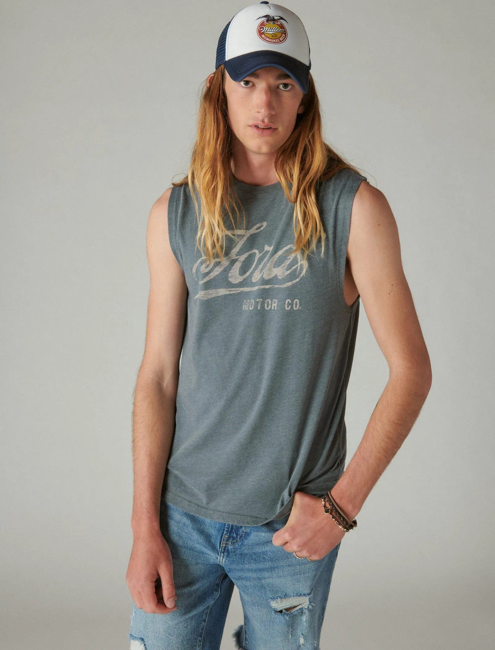 Lucky Brand Ford Script Muscle Tee Dark Slate Lucky Brand