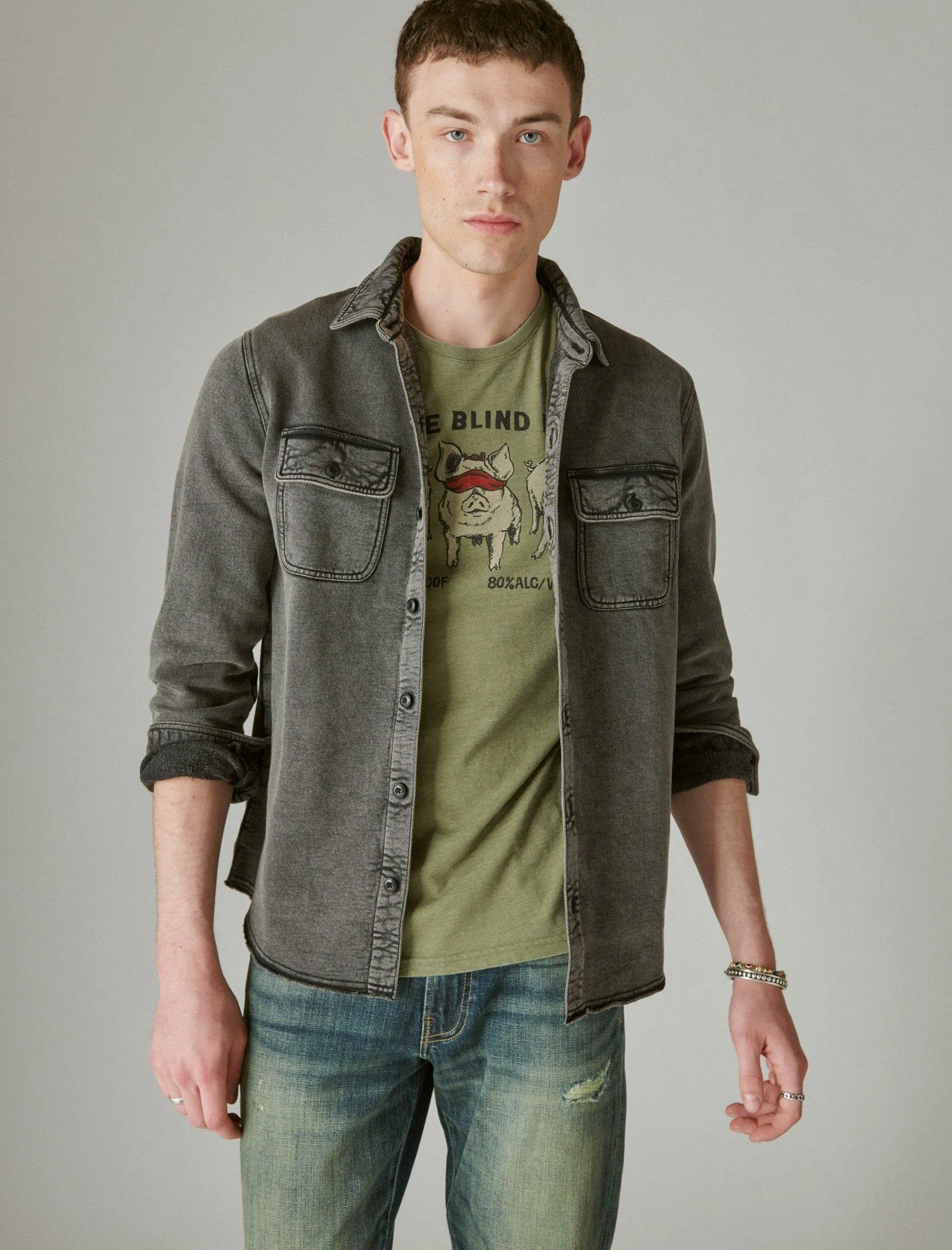 Lucky Brand French Terry Utility Shirt Jet Black Lucky Brand