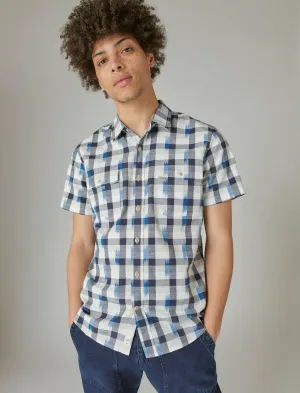 Lucky Brand Ikat Plaid Utility Short Sleeve Shirt White Ikat Plaid Lucky Brand
