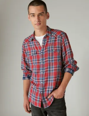 Lucky Brand Indigo Plaid Western Long Sleeve Shirt Red Plaid Lucky Brand