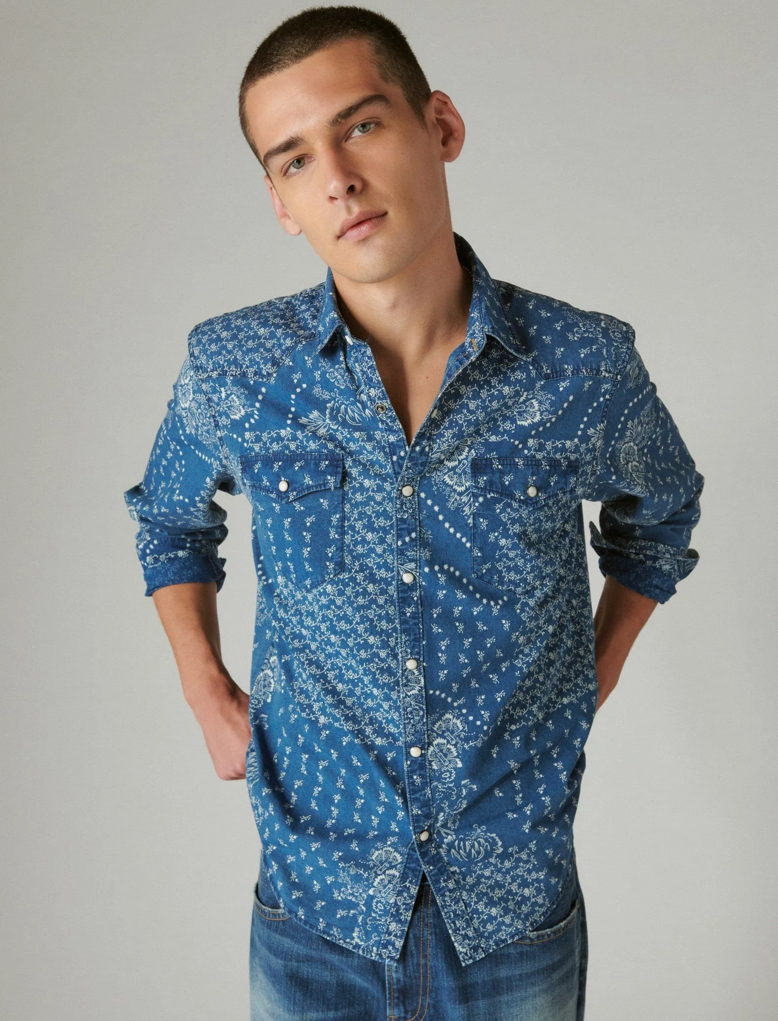 Lucky Brand Indigo Printed Western Long Sleeve Shirt Indigo Bandana Lucky Brand
