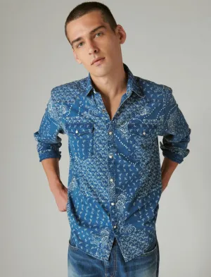 Lucky Brand Indigo Printed Western Long Sleeve Shirt Indigo Bandana Lucky Brand