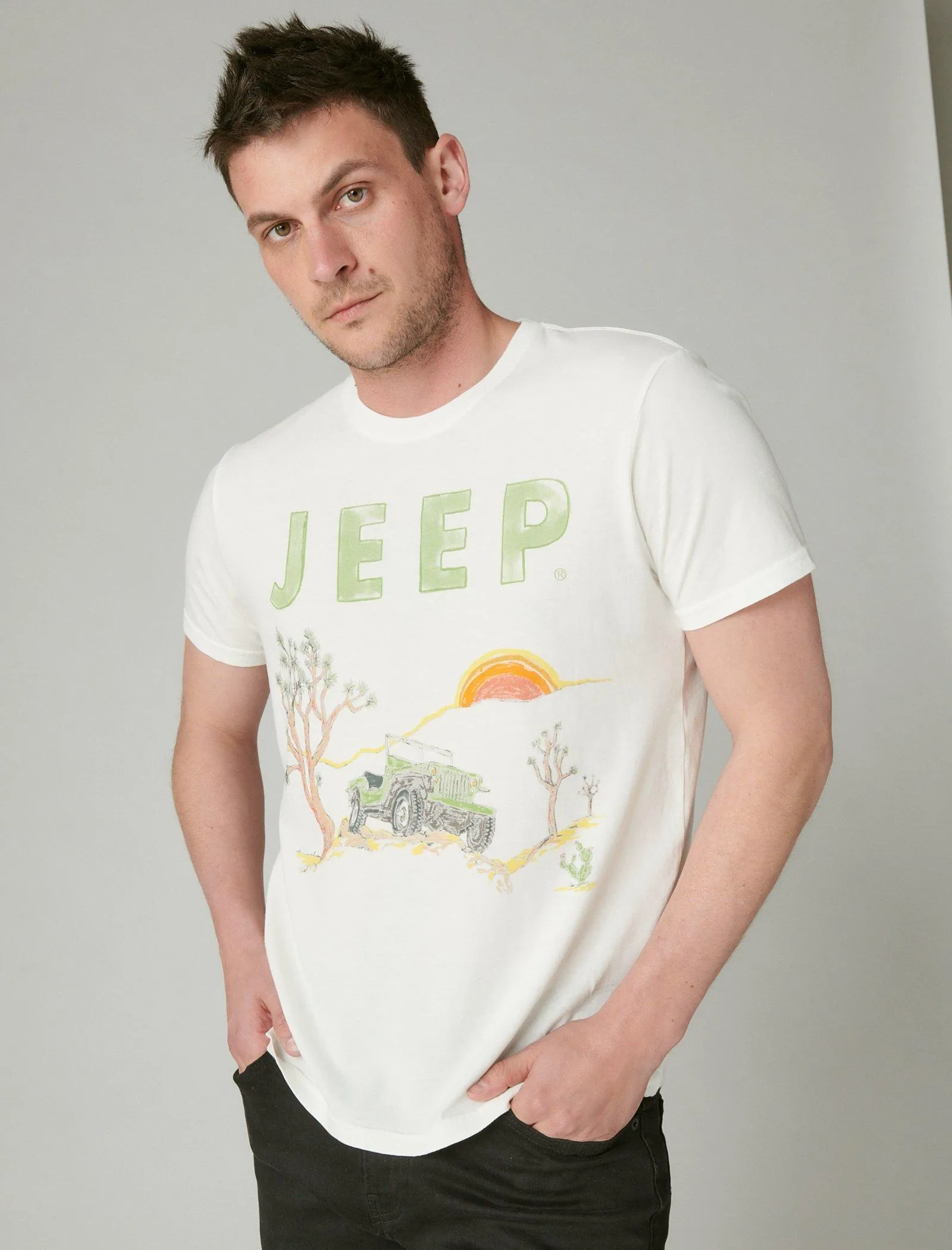 Lucky Brand Jeep Art Tee Blanc De Blanc Lucky Brand