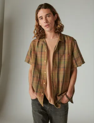 Lucky Brand Linen Madras Plaid Short Sleeve Camp Collar Shirt Red/Green Multi Lucky Brand
